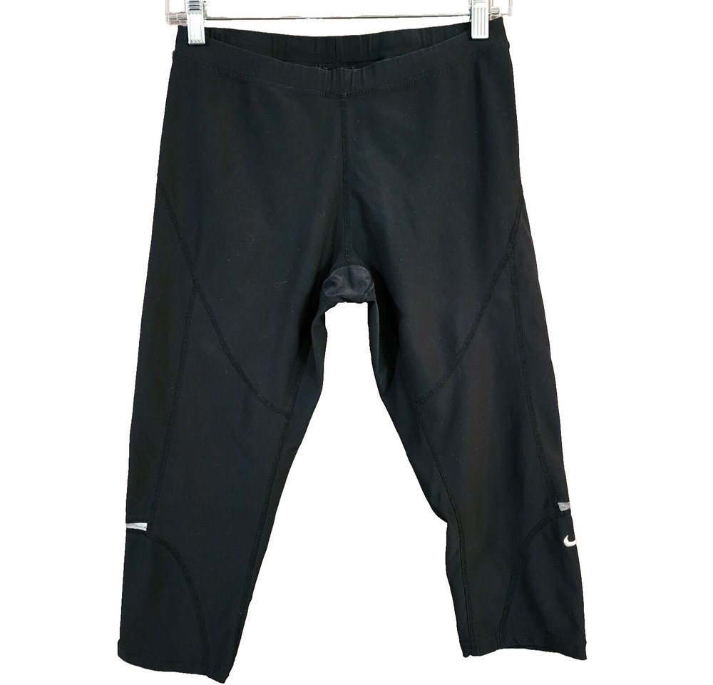Nike Fit Dry Womens Capri Running Pants Leggings Size S Black Back Pocket